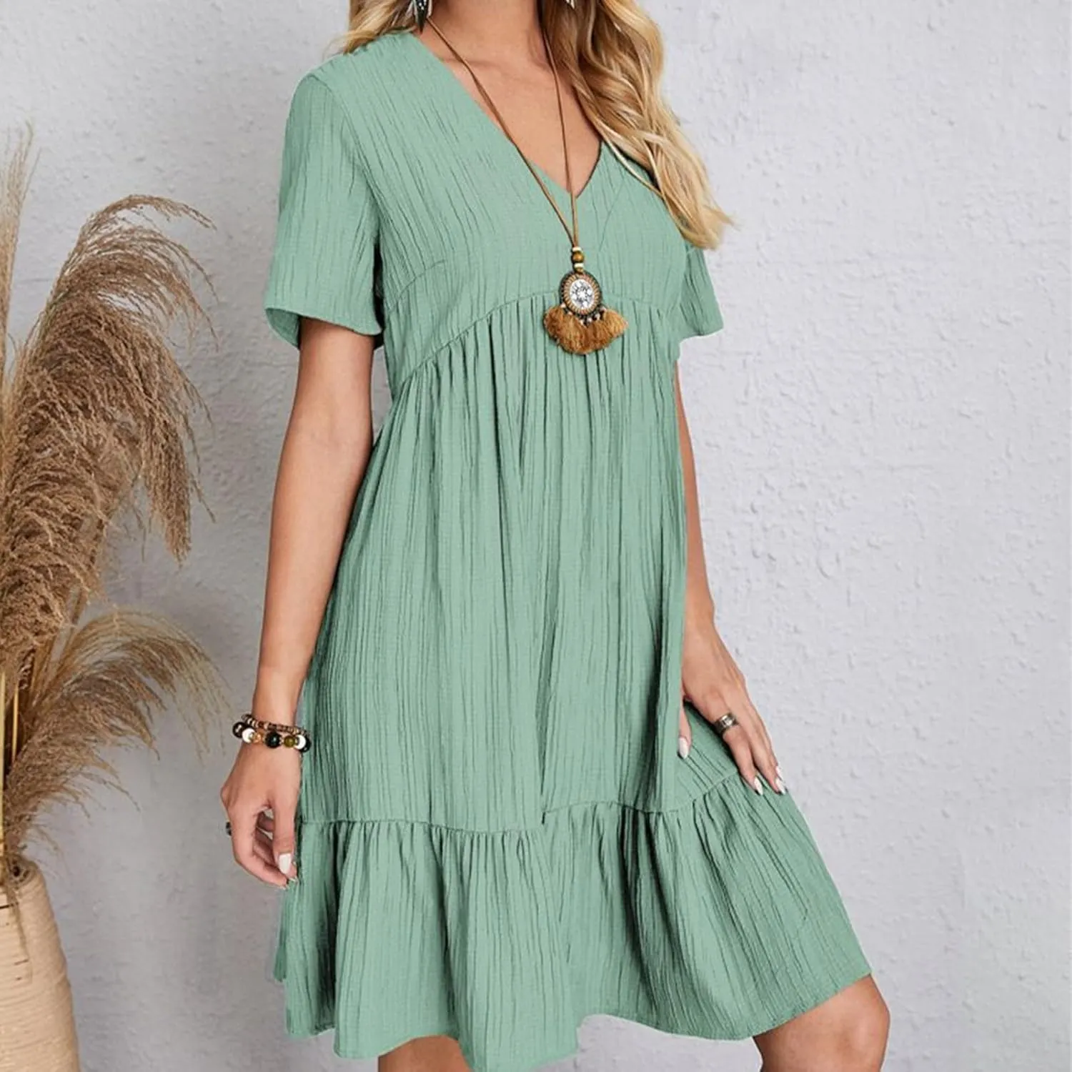 Womens Summer Dresses 2025 Spring Maxi Dresses Vacation Casual Tshirt Eyelet Linen Modest