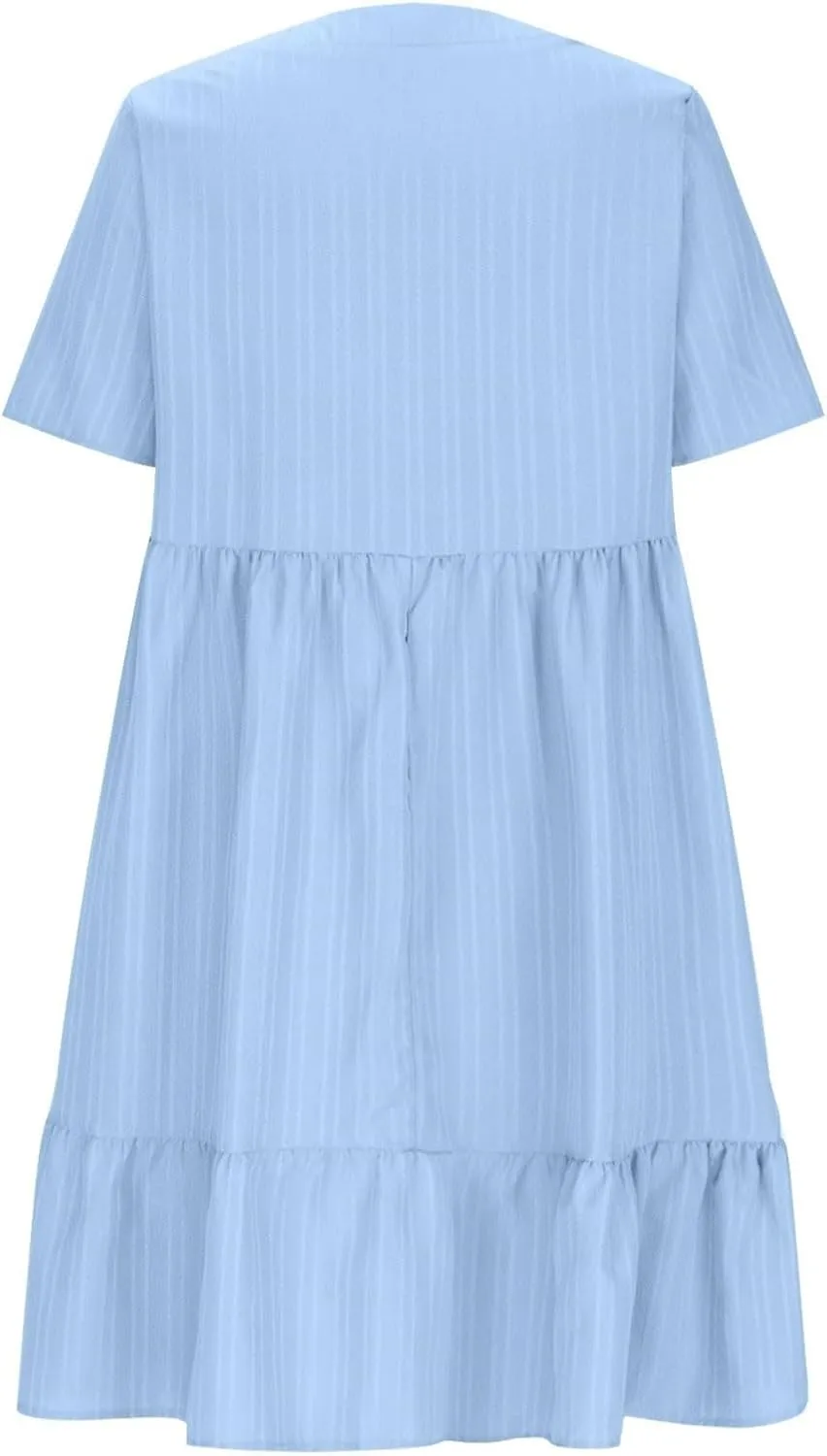 Womens Summer Dresses 2025 Spring Maxi Dresses Vacation Casual Tshirt Eyelet Linen Modest