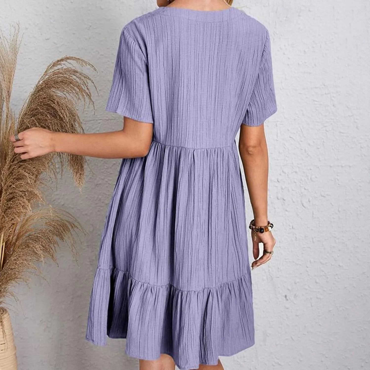 Womens Summer Dresses 2025 Spring Maxi Dresses Vacation Casual Tshirt Eyelet Linen Modest