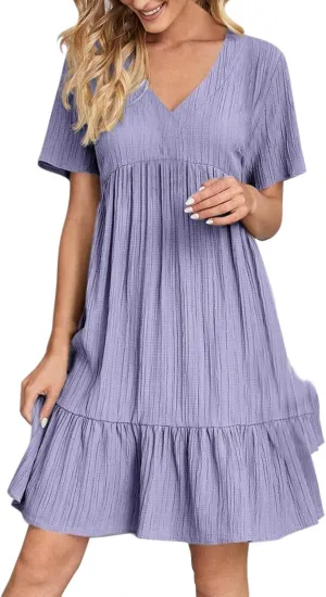 Womens Summer Dresses 2025 Spring Maxi Dresses Vacation Casual Tshirt Eyelet Linen Modest
