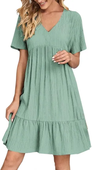Womens Summer Dresses 2025 Spring Maxi Dresses Vacation Casual Tshirt Eyelet Linen Modest