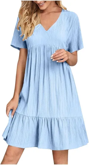 Womens Summer Dresses 2025 Spring Maxi Dresses Vacation Casual Tshirt Eyelet Linen Modest