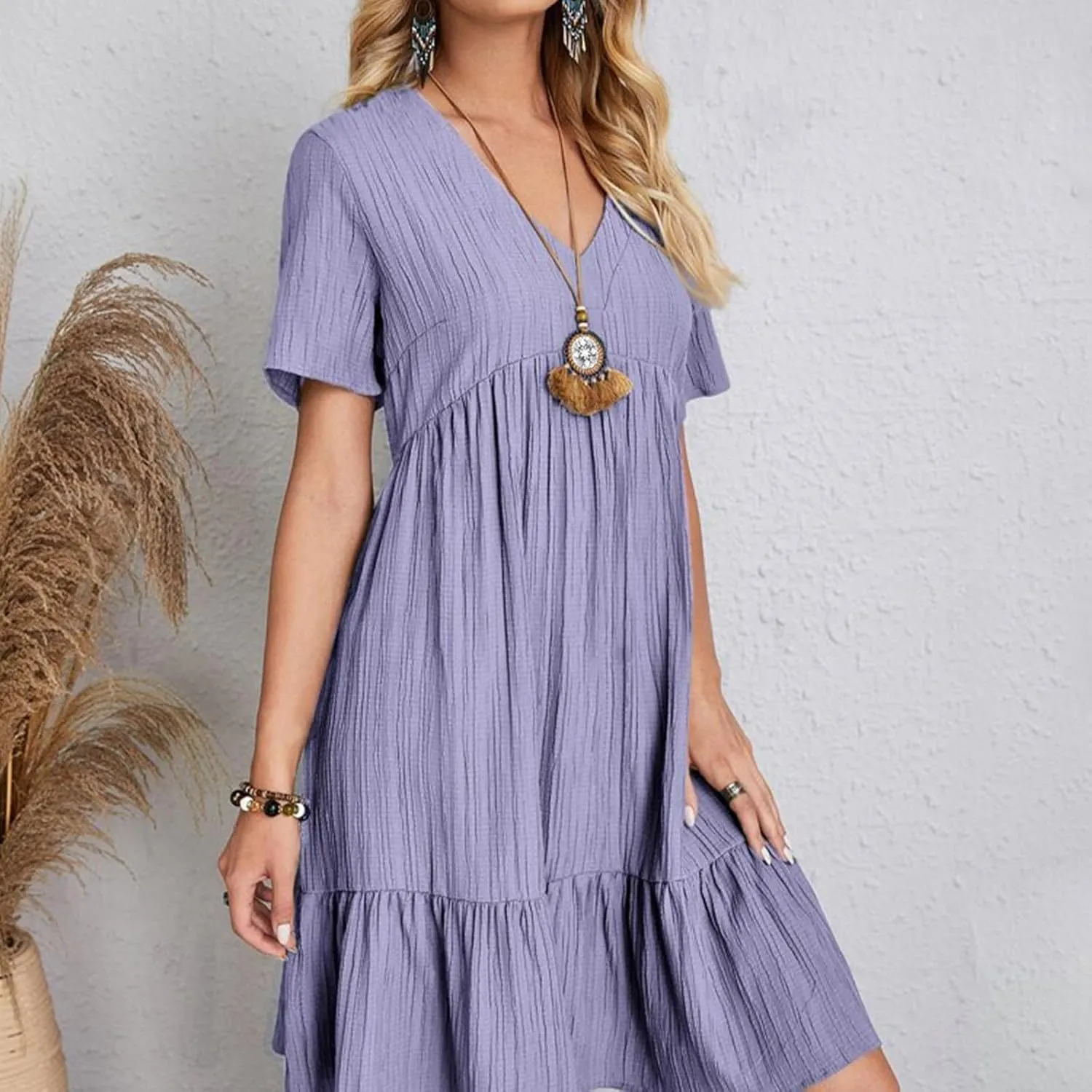 Womens Summer Dresses 2025 Spring Maxi Dresses Vacation Casual Tshirt Eyelet Linen Modest