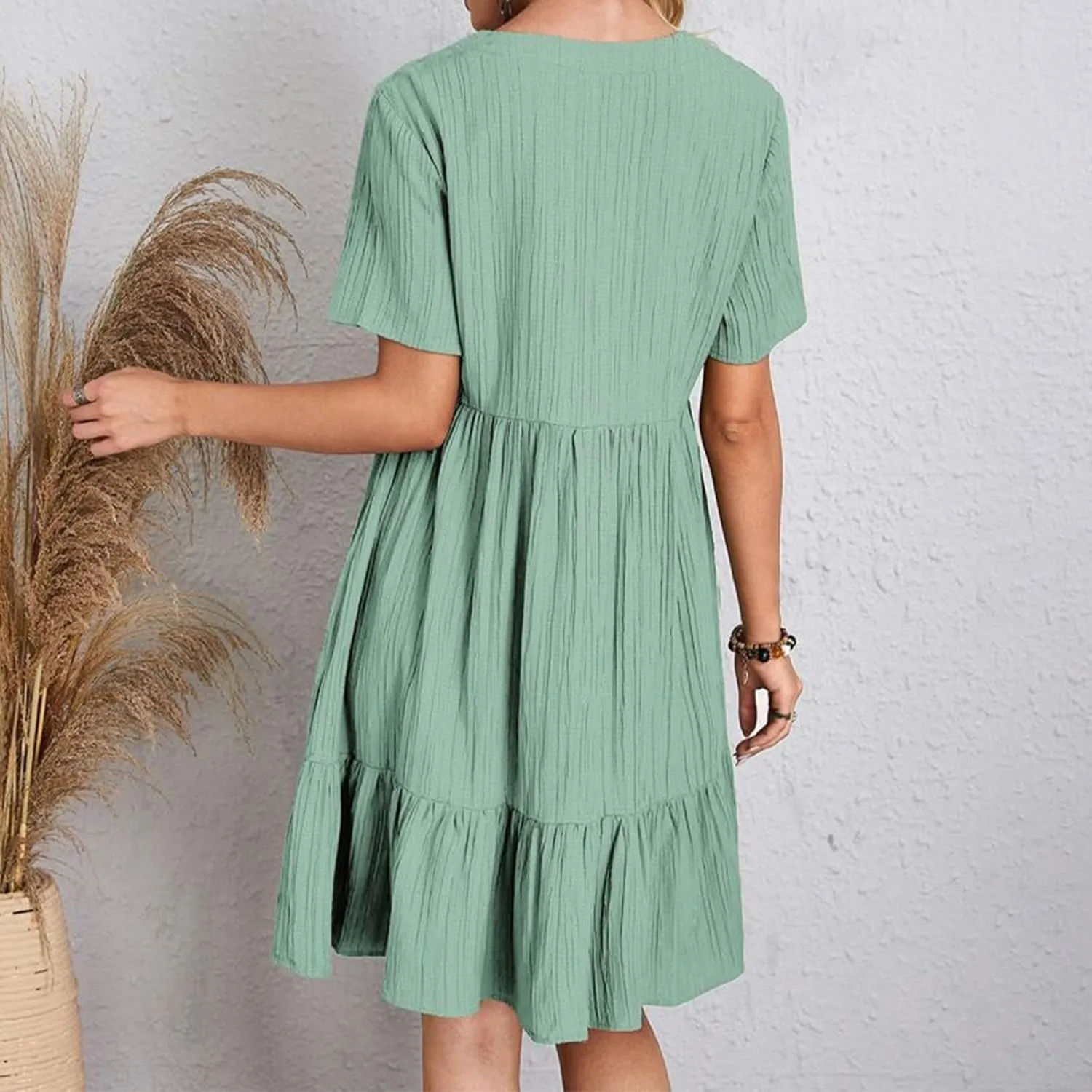 Womens Summer Dresses 2025 Spring Maxi Dresses Vacation Casual Tshirt Eyelet Linen Modest