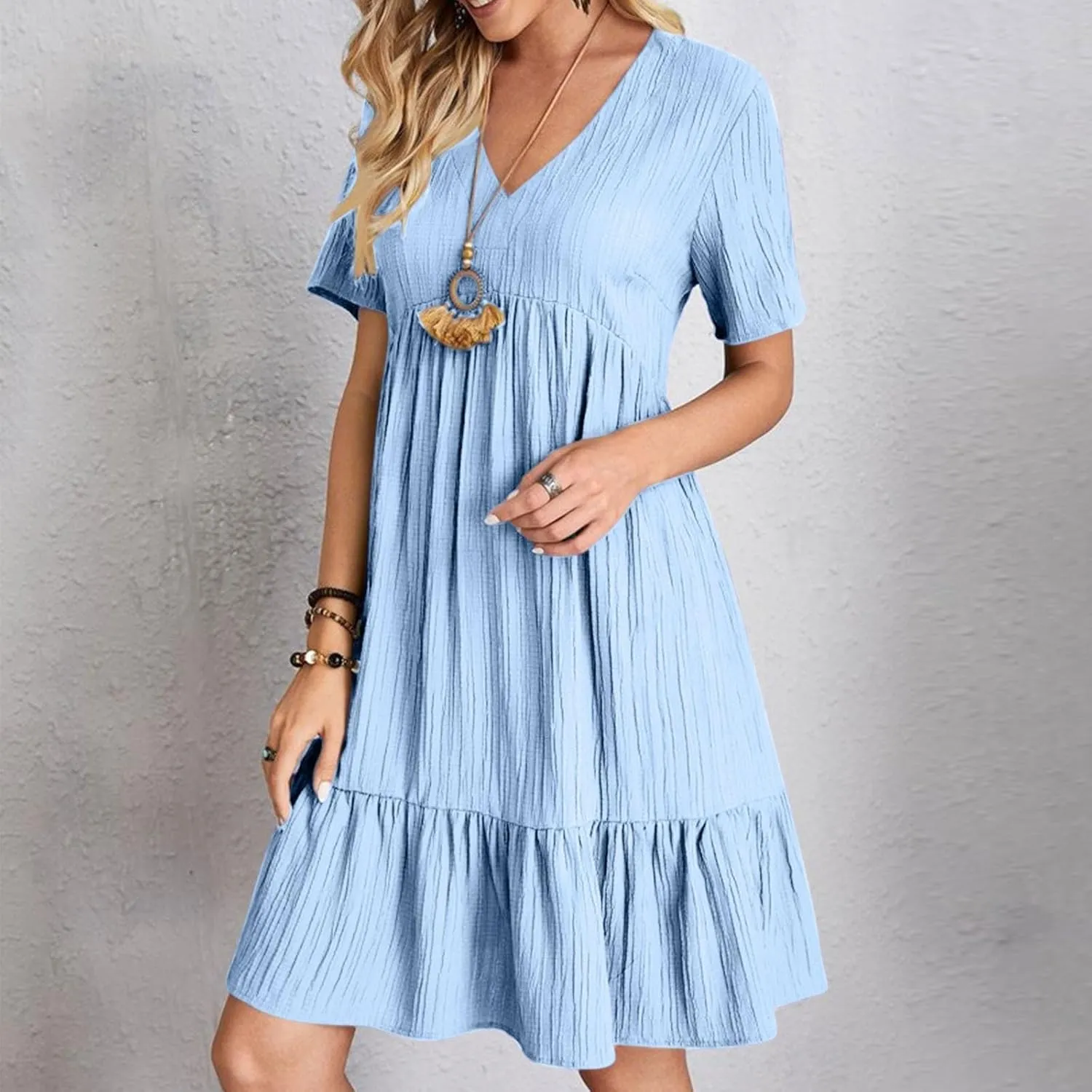 Womens Summer Dresses 2025 Spring Maxi Dresses Vacation Casual Tshirt Eyelet Linen Modest