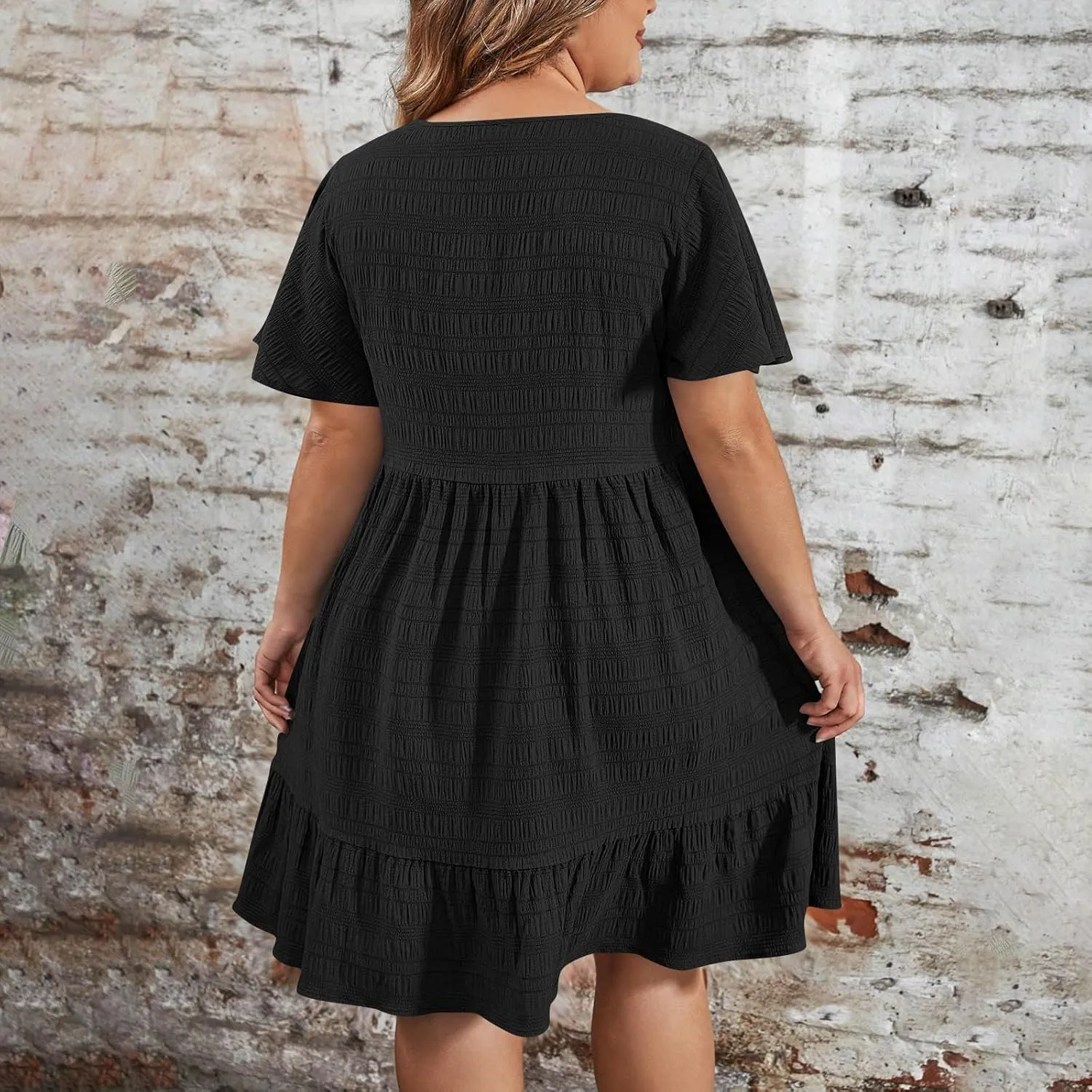 Womens Summer Dresses Fashion Plus Size Ruffle Short Sleeve Crewneck Midi Dress Casual Party Beach Vacation Dresses