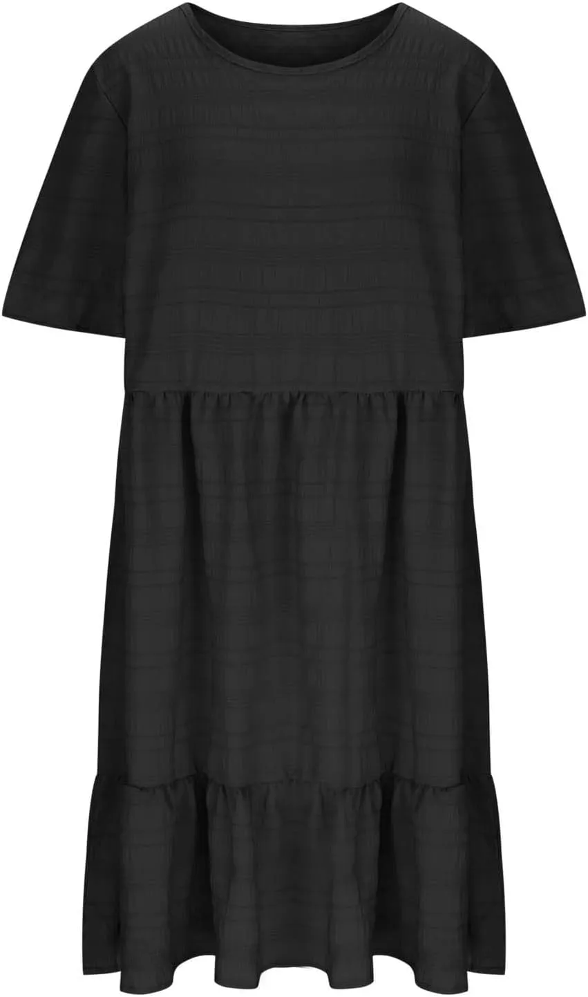 Womens Summer Dresses Fashion Plus Size Ruffle Short Sleeve Crewneck Midi Dress Casual Party Beach Vacation Dresses