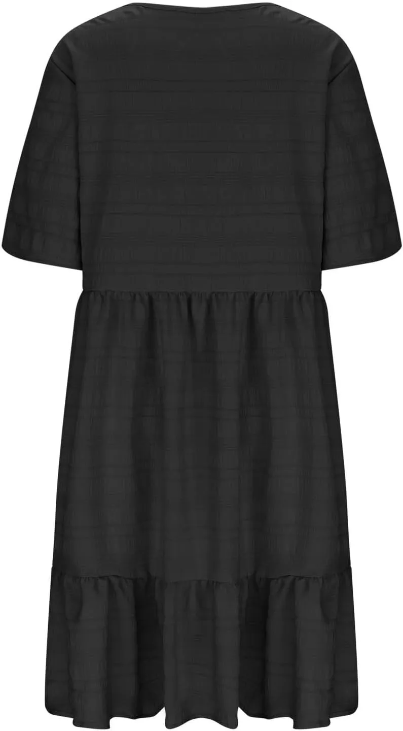 Womens Summer Dresses Fashion Plus Size Ruffle Short Sleeve Crewneck Midi Dress Casual Party Beach Vacation Dresses