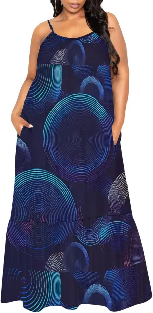 Women's Summer Plus Size Maxi Dress Long Casual Boho Sleeveless Spaghetti Strap Floral Print Beach Flowy Sun Dresses