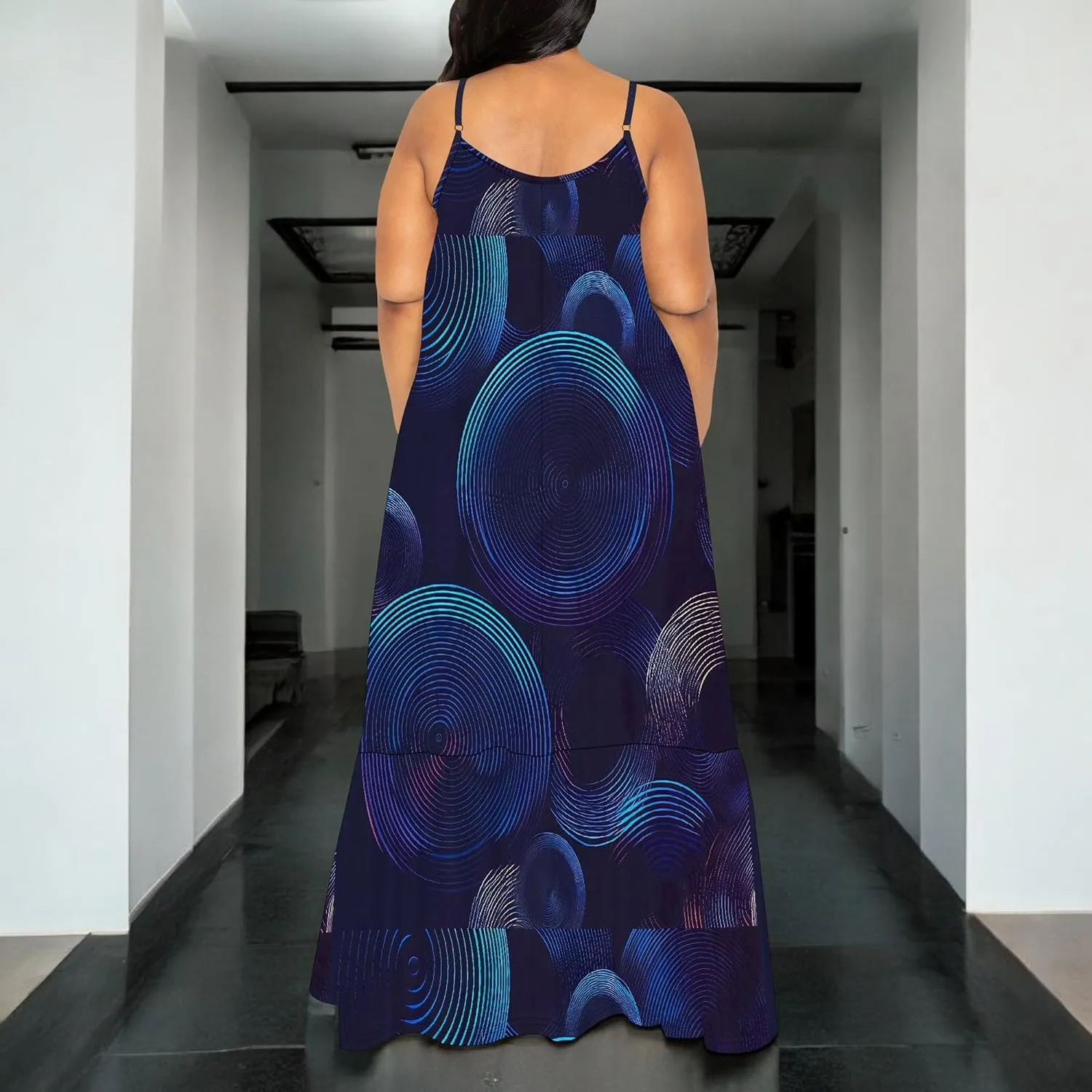 Women's Summer Plus Size Maxi Dress Long Casual Boho Sleeveless Spaghetti Strap Floral Print Beach Flowy Sun Dresses