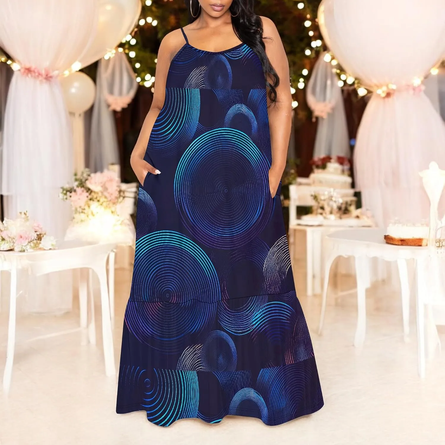 Women's Summer Plus Size Maxi Dress Long Casual Boho Sleeveless Spaghetti Strap Floral Print Beach Flowy Sun Dresses