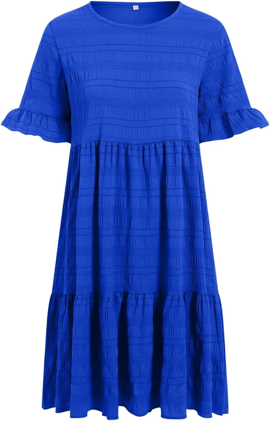 Womens Summer Ruffle Sleeve Mini Dress Crew Neck A Line Lightweight Soft Solid Casual Baby Dolls Short Dresses