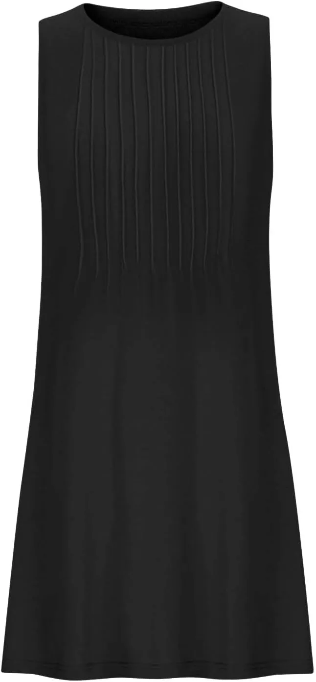 Women's Summer Trendy Casual Solid Sleeveless Round Neck Pleasted Dress - Flowy Boho Mini Dresses for Daliy