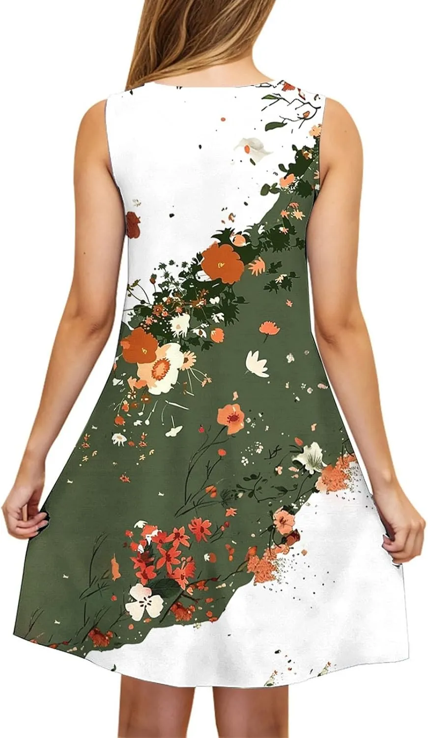 Womens Sundresses for Beach Vacation Sun Dress Sleeveless Tank Dress Boho Floral Printed Mini Dresses