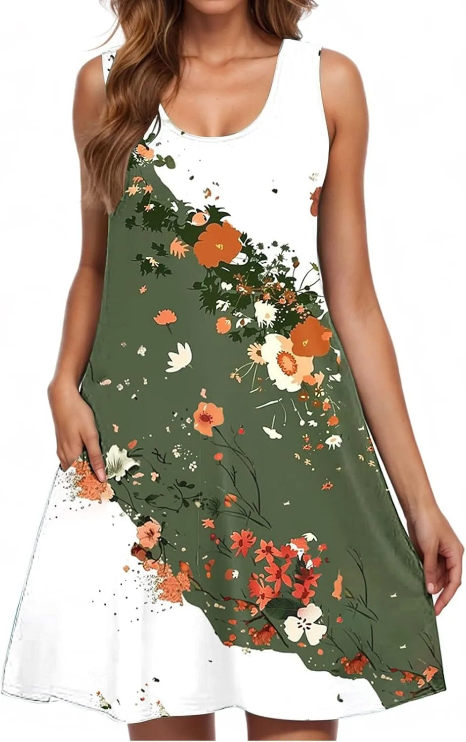 Womens Sundresses for Beach Vacation Sun Dress Sleeveless Tank Dress Boho Floral Printed Mini Dresses