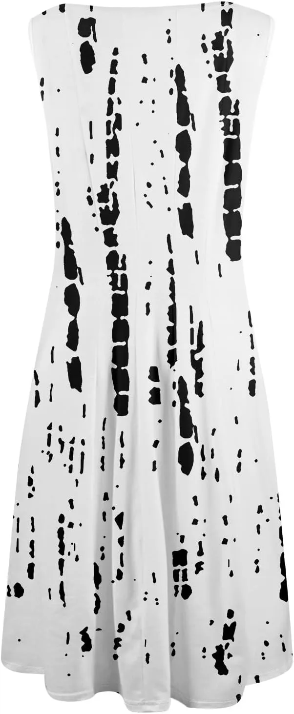 Womens Tank Sundress 2025 Casual Floral Print Tshirt Dress Swing Sleeveless Midi Dress Crewneck Pleated Summer Dresses