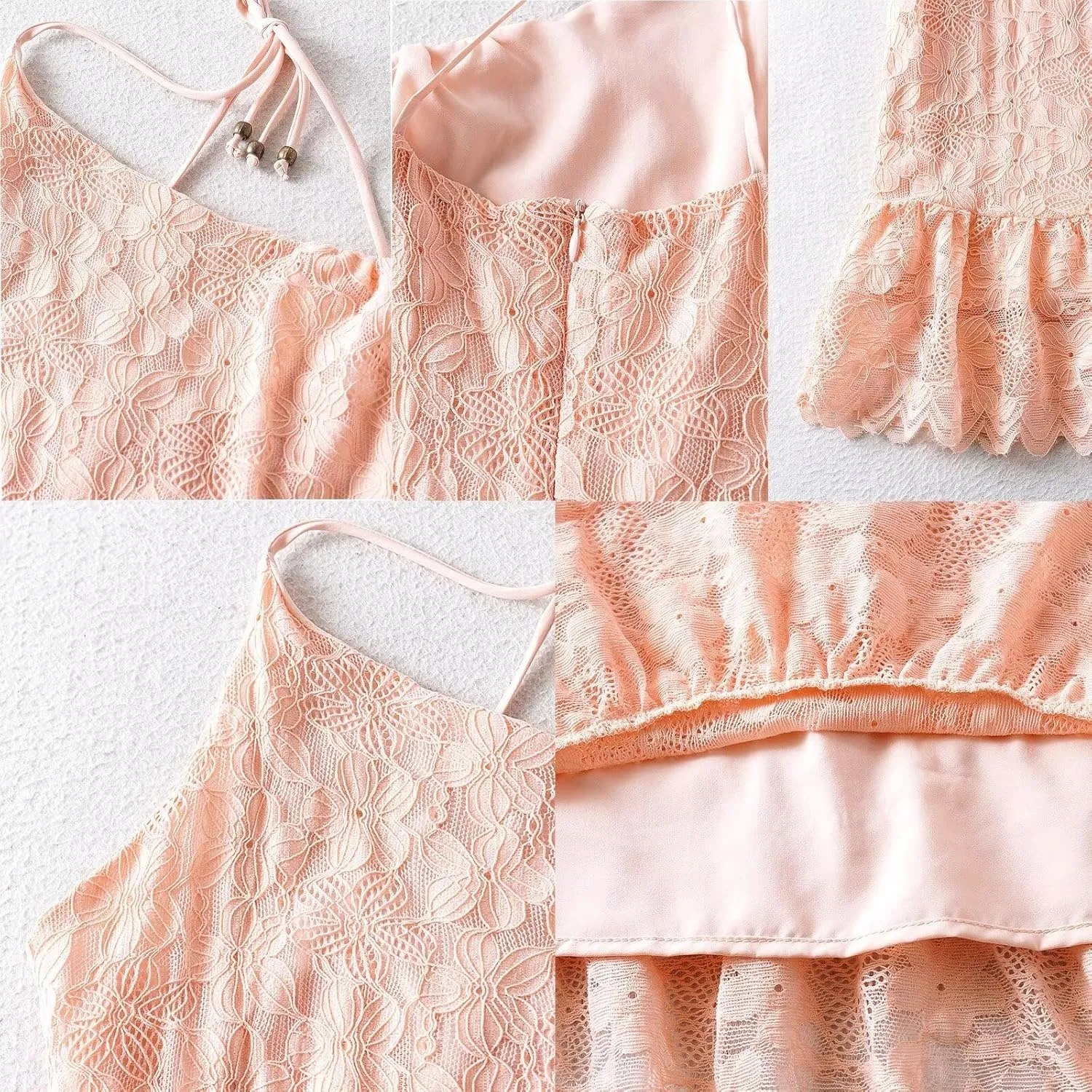 Women's Tie One Shoulder Spaghetti Strap Mini Dress Boat Neck Lace Ruffle Cocktail Short Dresses