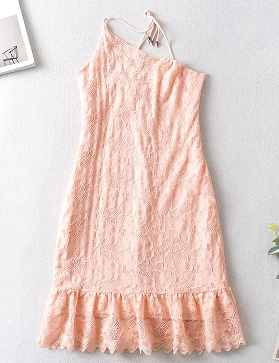 Women's Tie One Shoulder Spaghetti Strap Mini Dress Boat Neck Lace Ruffle Cocktail Short Dresses