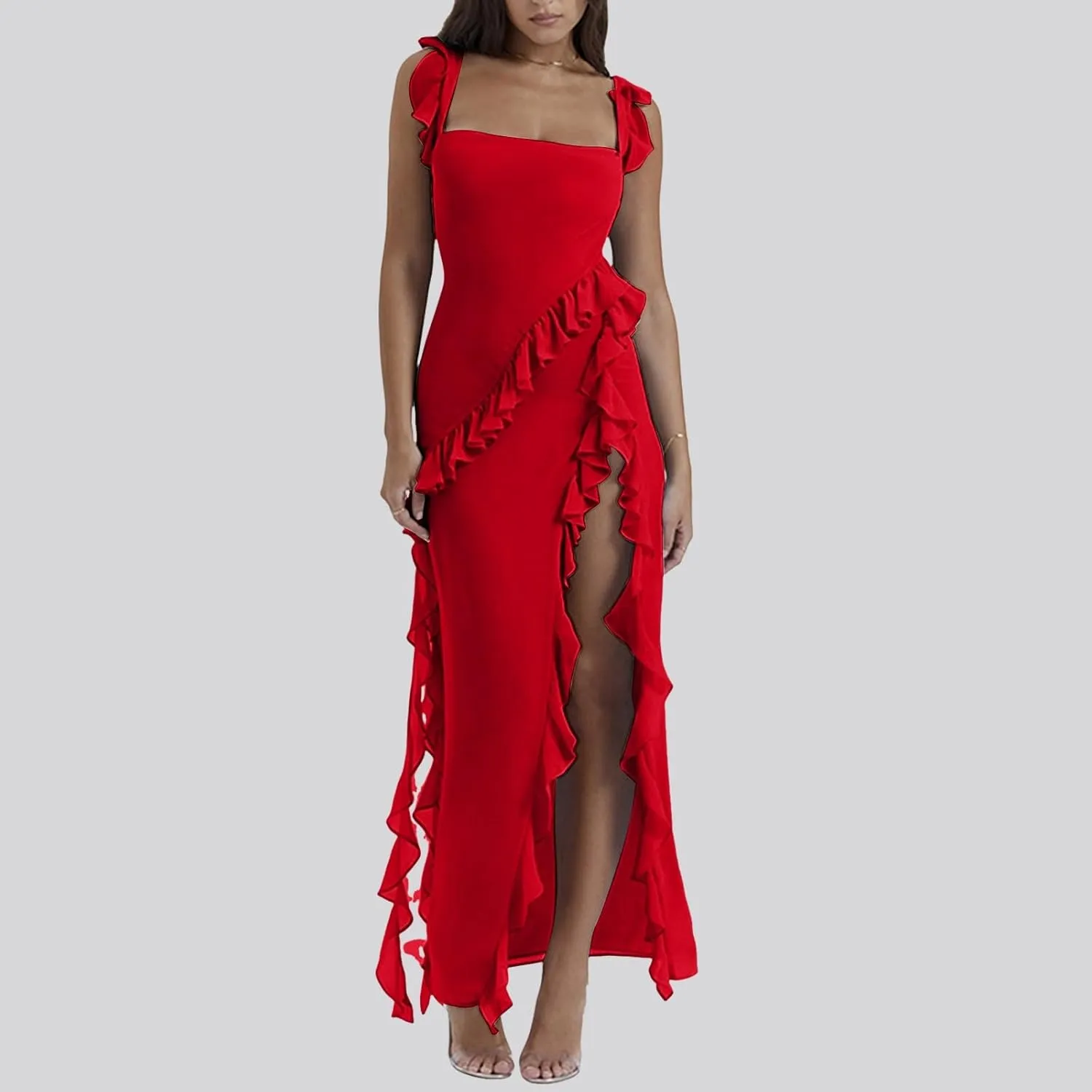 Women's Trendy Summer Casual 2025 Sun Dresses Side Split Sexy Western Spring Summer Sundresses Modest Beach Camisole