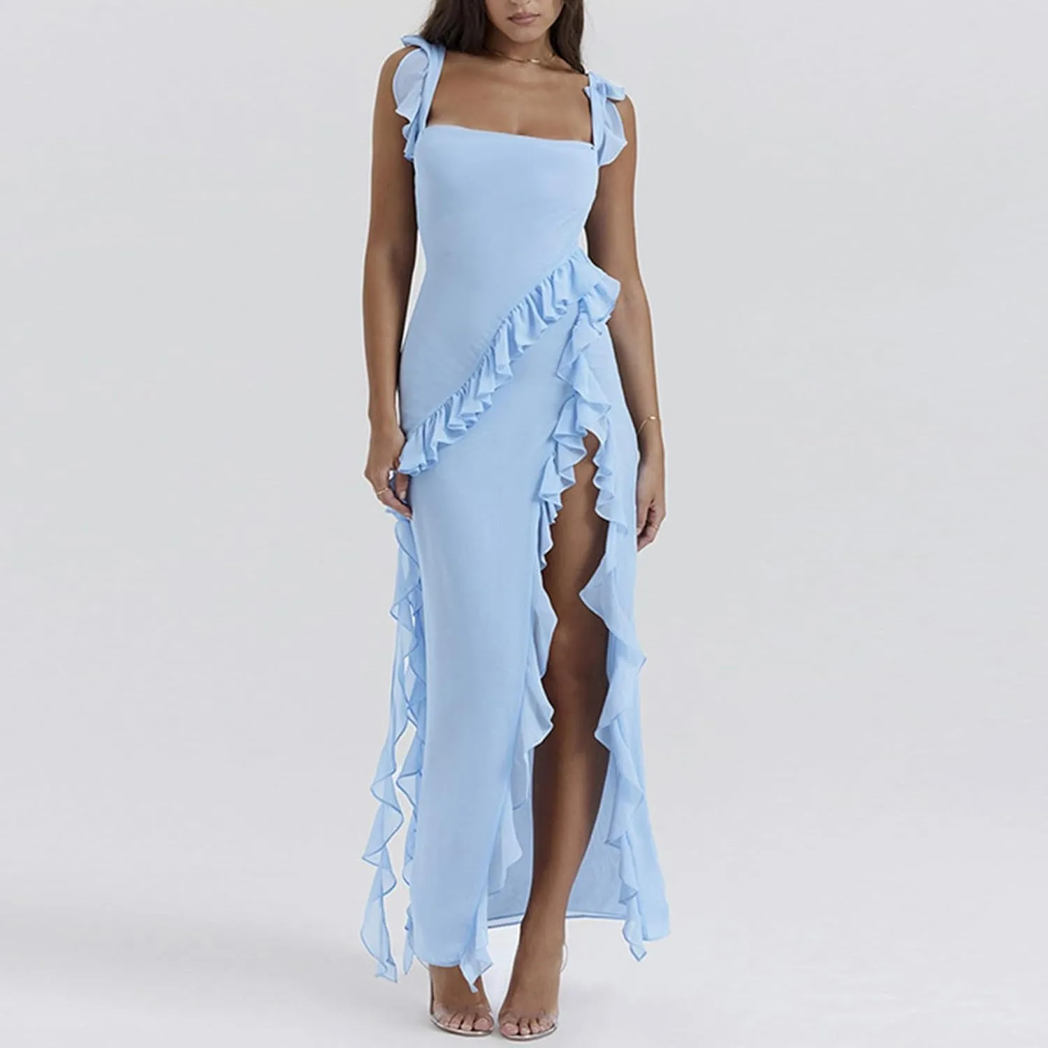 Women's Trendy Summer Casual 2025 Sun Dresses Side Split Sexy Western Spring Summer Sundresses Modest Beach Camisole