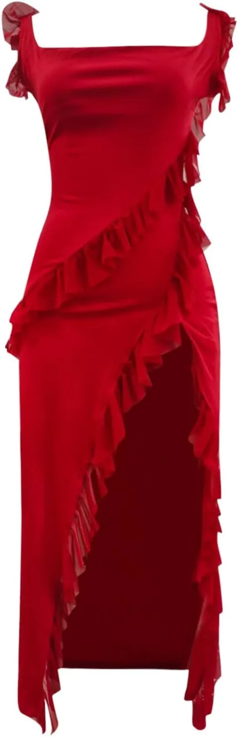 Women's Trendy Summer Casual 2025 Sun Dresses Side Split Sexy Western Spring Summer Sundresses Modest Beach Camisole