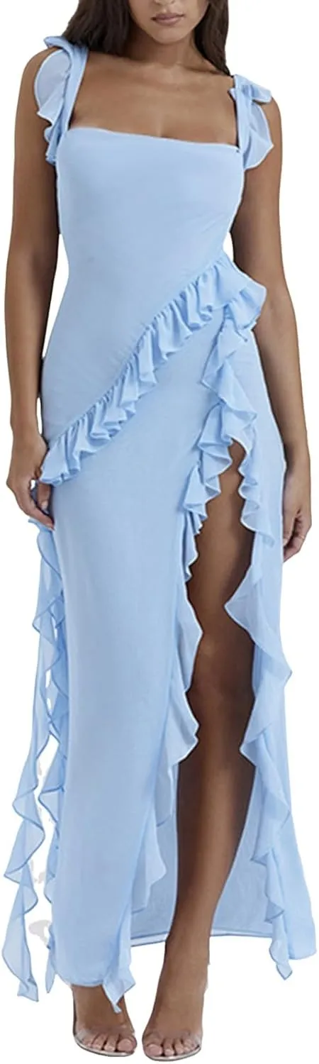 Women's Trendy Summer Casual 2025 Sun Dresses Side Split Sexy Western Spring Summer Sundresses Modest Beach Camisole