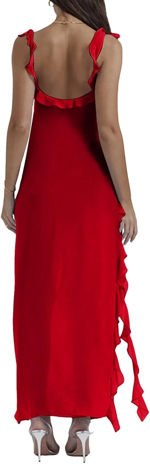 Women's Trendy Summer Casual 2025 Sun Dresses Side Split Sexy Western Spring Summer Sundresses Modest Beach Camisole
