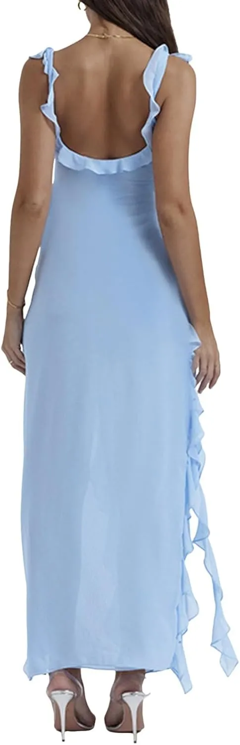Women's Trendy Summer Casual 2025 Sun Dresses Side Split Sexy Western Spring Summer Sundresses Modest Beach Camisole