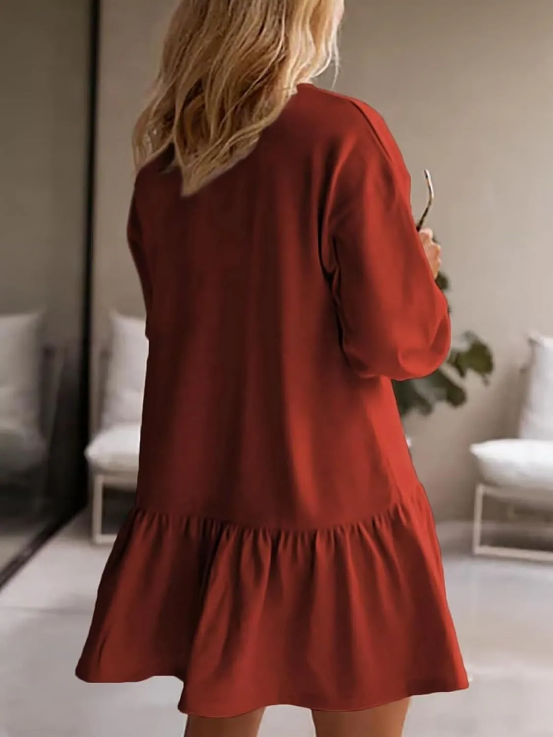 Wowcarbazole Womens Fall Long Sleeve Crewneck Oversized Sweatshirt Dress Casual Loose Fit Solid Color Cute Mini Dresses