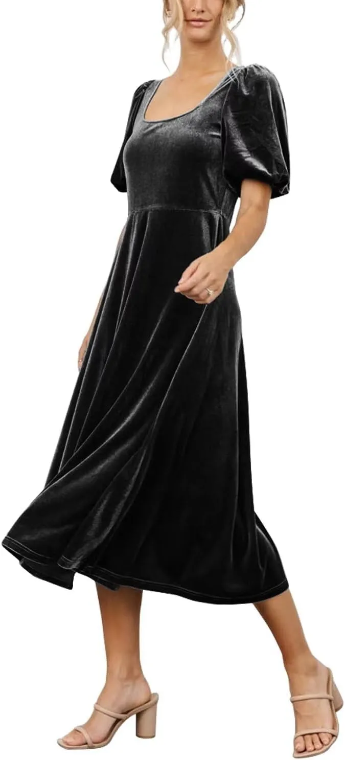 Xijun Women's Velvet Maxi Dresses Midi Length Bridesmaid Dress Formal Evening Wedding Party Gowns