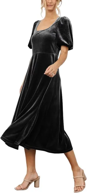 Xijun Women's Velvet Maxi Dresses Midi Length Bridesmaid Dress Formal Evening Wedding Party Gowns