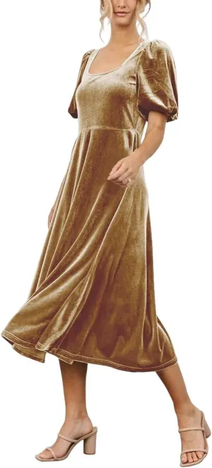 Xijun Women's Velvet Maxi Dresses Midi Length Bridesmaid Dress Formal Evening Wedding Party Gowns