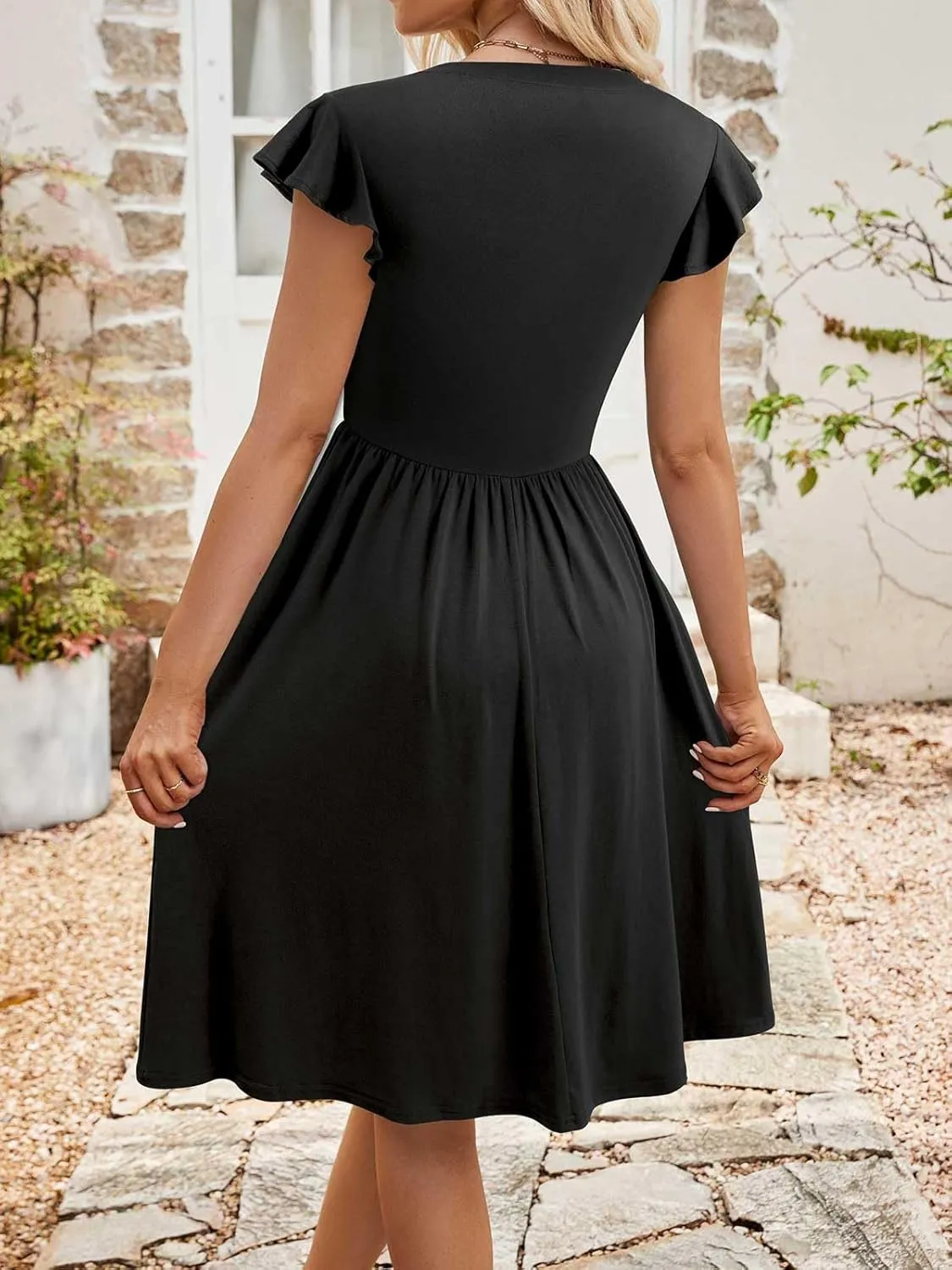 YATHON Casual Dresses for Women 2025 Cute Summer Floral Fit and Flare Cap Sleeve A Line Knee Length Dress with Pocket
