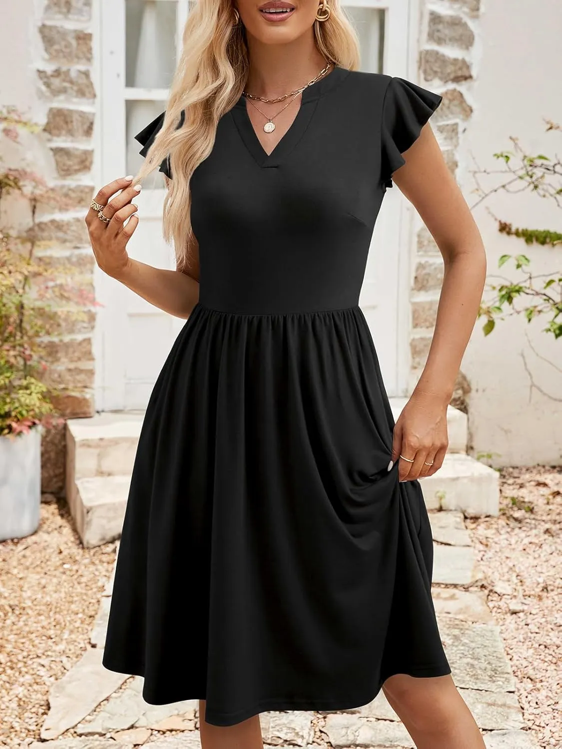 YATHON Casual Dresses for Women 2025 Cute Summer Floral Fit and Flare Cap Sleeve A Line Knee Length Dress with Pocket