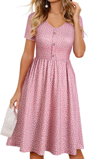 YATHON Fall Dresses for Women 2023 with Sleeves Cotton V Neck Button Down A Line Casual Dress Pockets