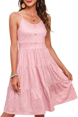 YATHON Sundresses for Women Casual Summer Beach Sleeveless Spaghetti Strap Dress Button Down Ruffle Flowy Pleated Dresses