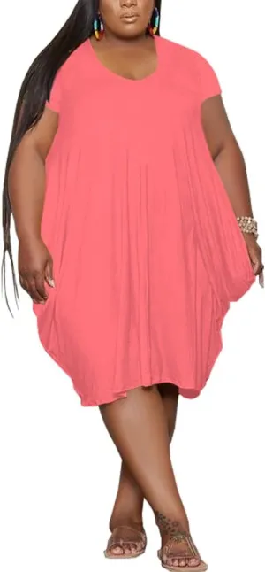 YeGine Oversize Tshirt Dress for Women Casual Plus Size Short Sleeves Midi Tunic Dresses with Pockets