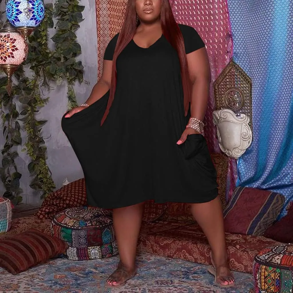 YeGine Oversize Tshirt Dress for Women Casual Plus Size Short Sleeves Midi Tunic Dresses with Pockets