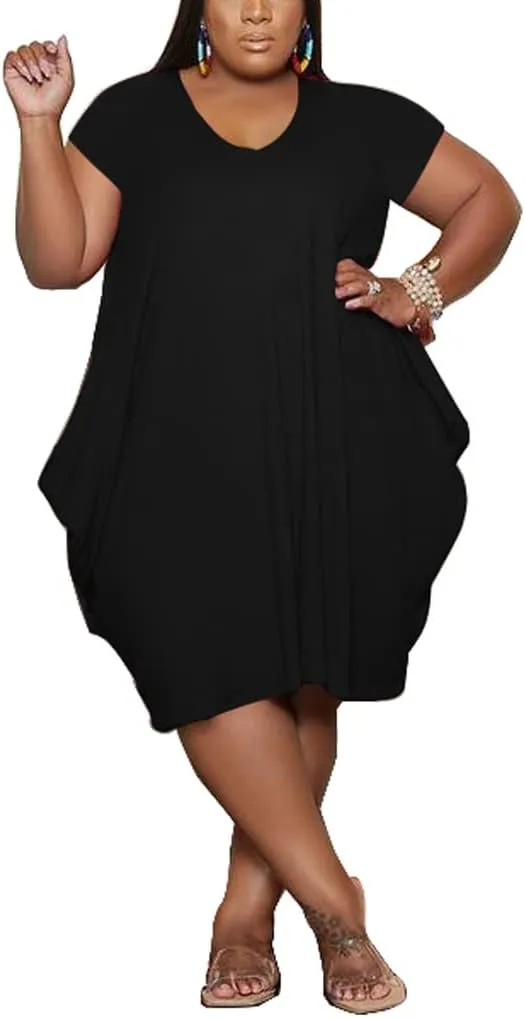 YeGine Oversize Tshirt Dress for Women Casual Plus Size Short Sleeves Midi Tunic Dresses with Pockets
