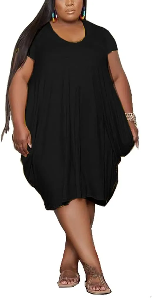 YeGine Oversize Tshirt Dress for Women Casual Plus Size Short Sleeves Midi Tunic Dresses with Pockets