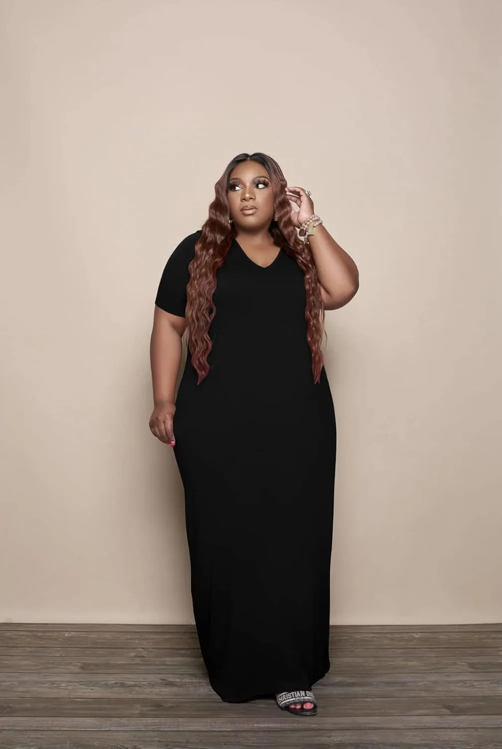 YeGine Oversize Tshirt Dress Plus Size Short Sleeve Maxi Dress with Pockets