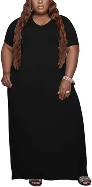 YeGine Oversize Tshirt Dress Plus Size Short Sleeve Maxi Dress with Pockets