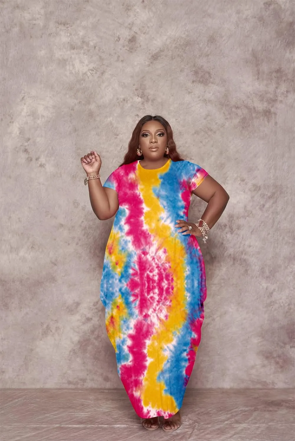 YeGine Oversize Tshirt Dress Plus Size Short Sleeve Maxi Dress with Pockets