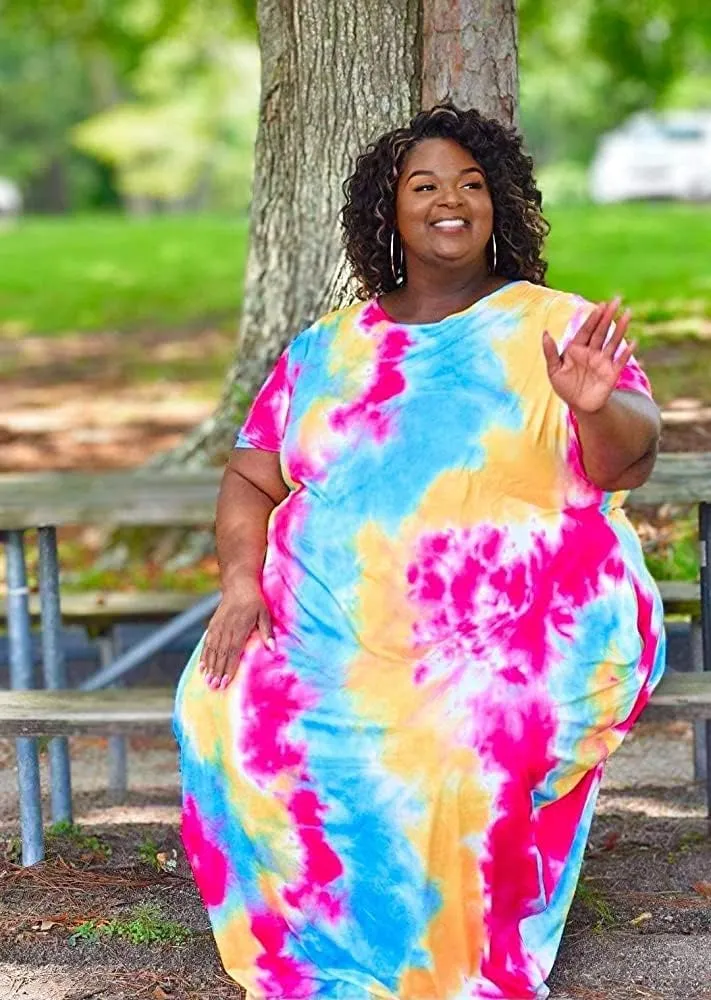 YeGine Oversize Tshirt Dress Plus Size Short Sleeve Maxi Dress with Pockets