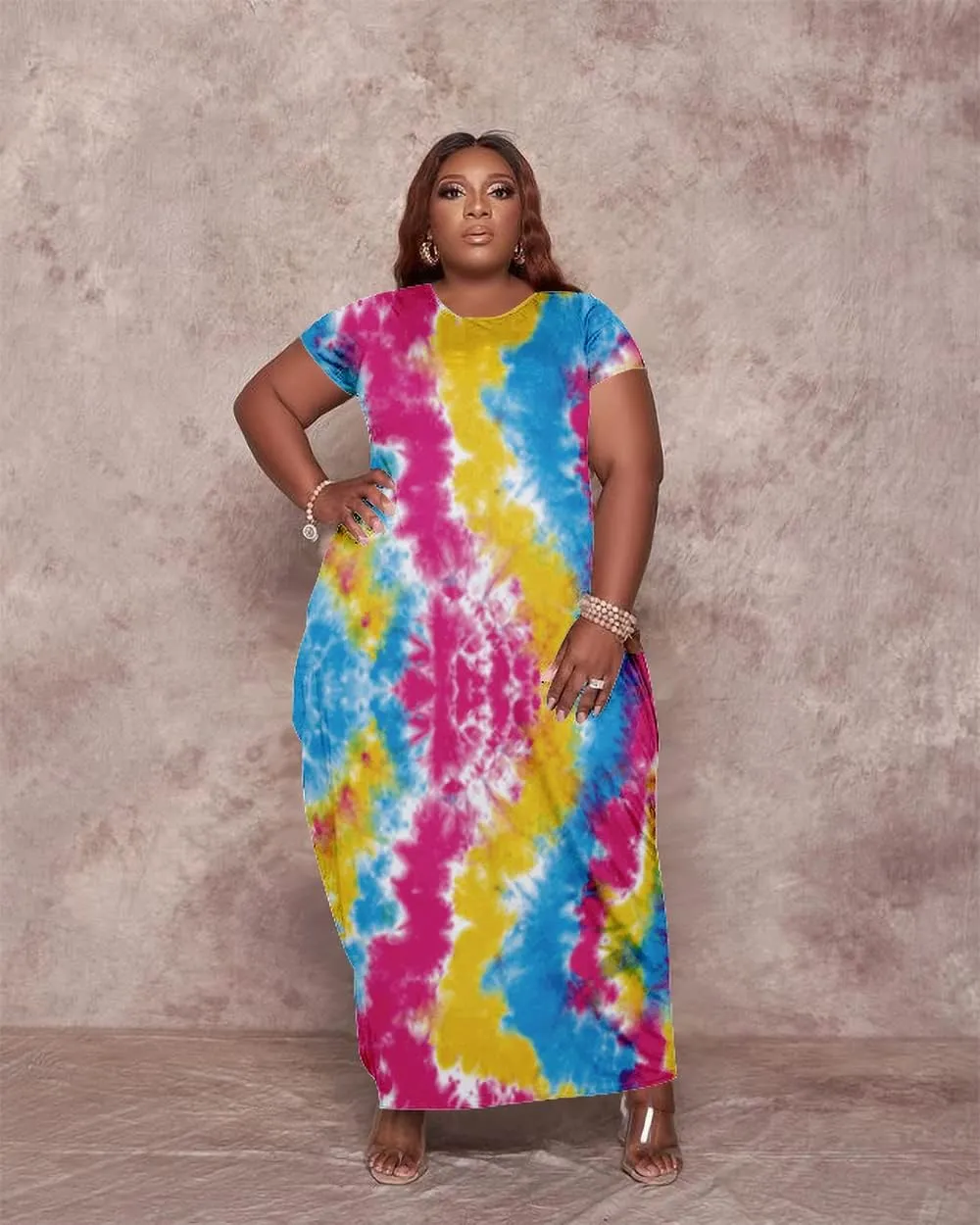 YeGine Oversize Tshirt Dress Plus Size Short Sleeve Maxi Dress with Pockets