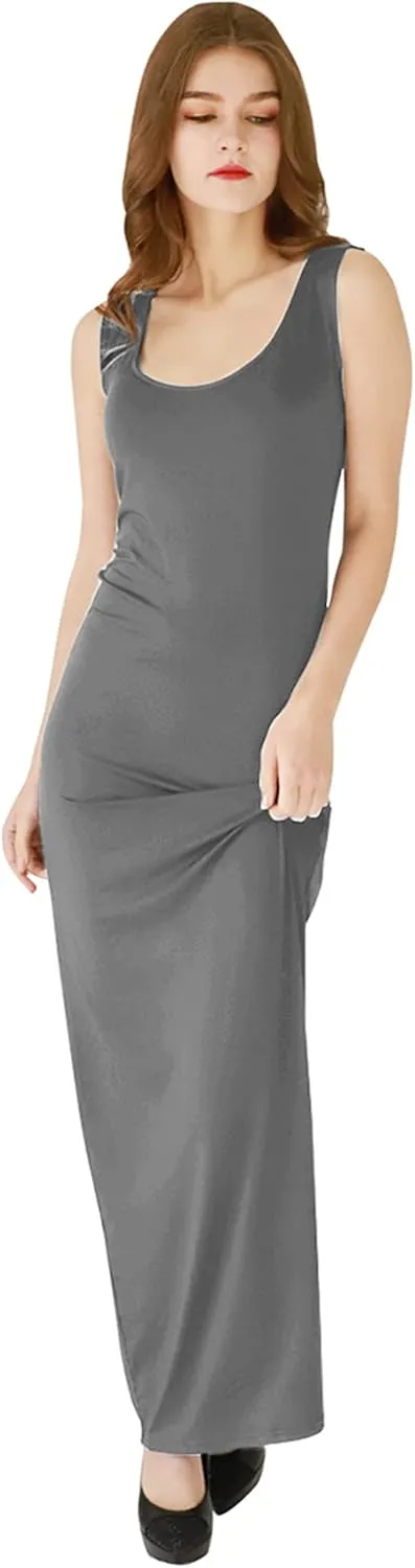 YMING Womens Summer Sleeveless Maxi Dress Sexy Tank Sundress Solid Color Club Dresses