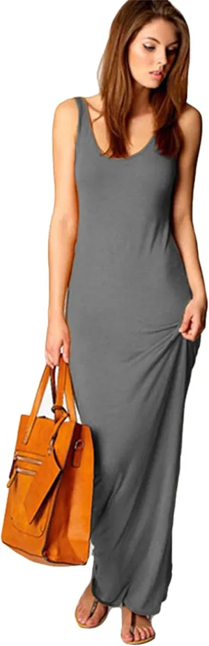 YMING Womens Summer Sleeveless Maxi Dress Sexy Tank Sundress Solid Color Club Dresses