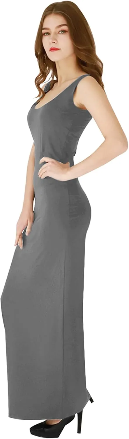 YMING Womens Summer Sleeveless Maxi Dress Sexy Tank Sundress Solid Color Club Dresses