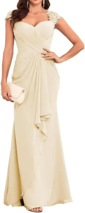 YRGERATON Lace Sleeve Mother of The Bride Groom Dresses Long Mermaid Chiffon Evening Grandmother Gowns