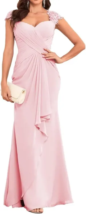 YRGERATON Lace Sleeve Mother of The Bride Groom Dresses Long Mermaid Chiffon Evening Grandmother Gowns